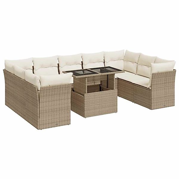 vidaXL 10-Tlg Garten-Sofagarnitur mit Kissen Beige Poly Rattan 3326219 günstig online kaufen