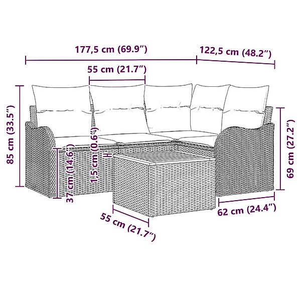 vidaXL Garten-Sofa-Set 5-Tlg Beige Poly Rattan 3347449 günstig online kaufen