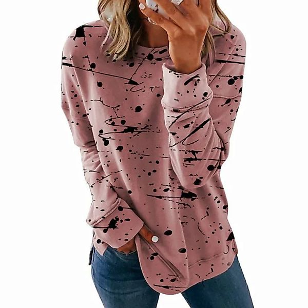 RUZU UG Langarmbluse Langarm Sweatshirt Damen modischer Druck Kontrastfarbe günstig online kaufen