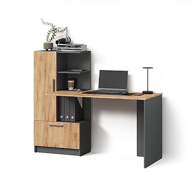 Livinity® Schreibtisch Lorena, Anthrazit/Goldkraft Eiche, 150 x 120.1 cm mi günstig online kaufen