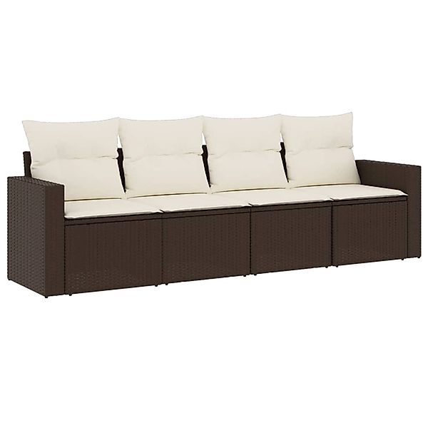 vidaXL 4-Tlg Garten-Sofagarnitur mit Kissen Braun Poly Rattan 3218673 günstig online kaufen