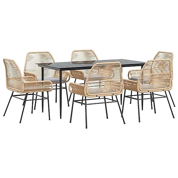 vidaXL 7-Tlg Garten-Essgruppe mit Kissen Braun Poly Rattan Glas 3334475 günstig online kaufen