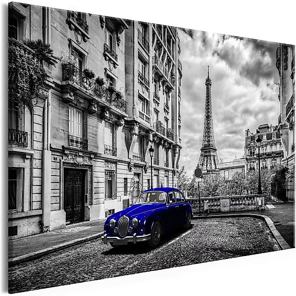 Wandbild - Car in Paris (1 Part) Blue Wide günstig online kaufen