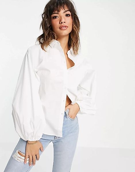 ASOS DESIGN – Baumwollhemd in Weiß mit langen, weiten Ärmeln günstig online kaufen
