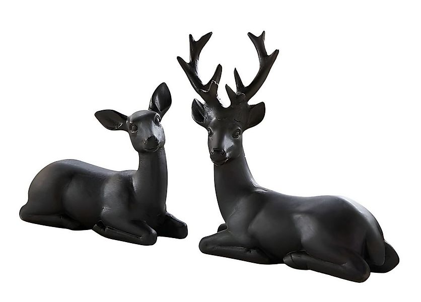 Dekoleidenschaft Dekofigur "Reh & Hirsch" aus Polyresin, matt schwarz, Tier günstig online kaufen