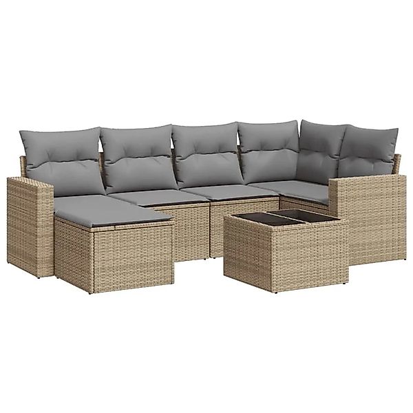 vidaXL 7-Tlg Garten-Sofagarnitur mit Kissen Beige Poly Rattan 3251606 günstig online kaufen