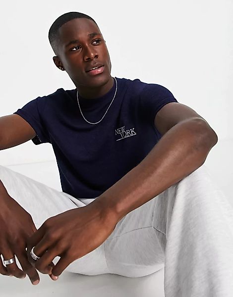 ASOS DESIGN – T-Shirt aus schwerem, strukturiertem Jersey in Marineblau mit günstig online kaufen