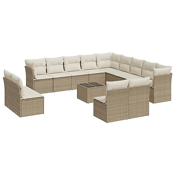 vidaXL 14-Tlg Garten-Sofagarnitur mit Kissen Beige Poly Rattan 3218498 günstig online kaufen