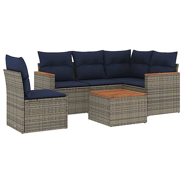 vidaXL 6-Tlg Gartensofa-Set mit Kissen Grau Polyrattan 3225984 günstig online kaufen