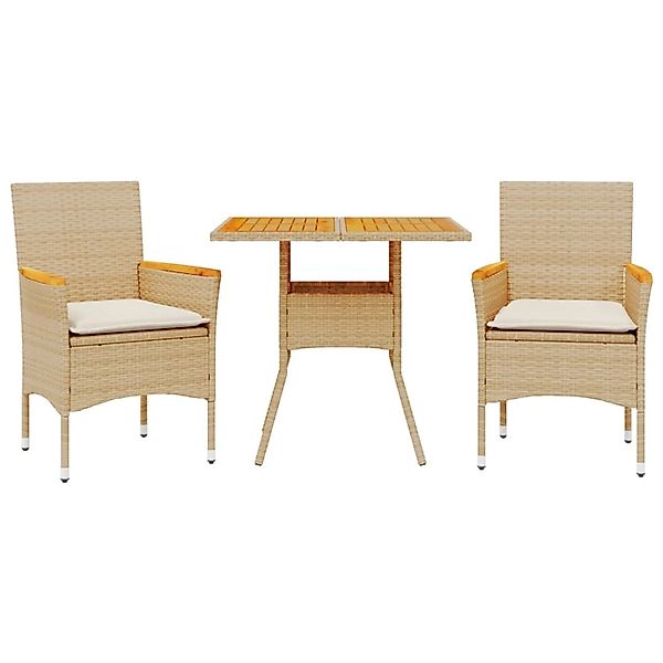 vidaXL 3-Tlg Garten-Essgruppe mit Kissen Beige Poly Rattan Akazie 3278701 günstig online kaufen