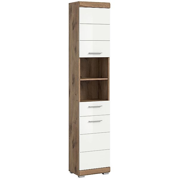 xonox.home Hochschrank weiß hochglanz/Nox Oak Nachbildung 74x141x31 cm günstig online kaufen