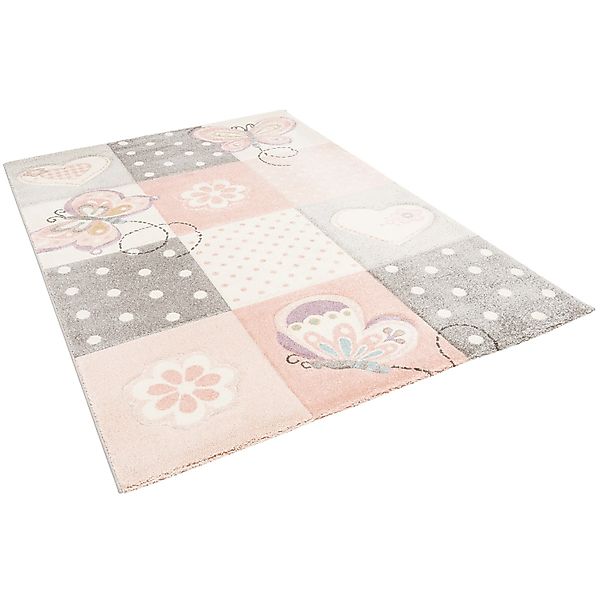 Pergamon Kinder Teppich Maui Kids Karo Herzen Rosa 140x200cm günstig online kaufen