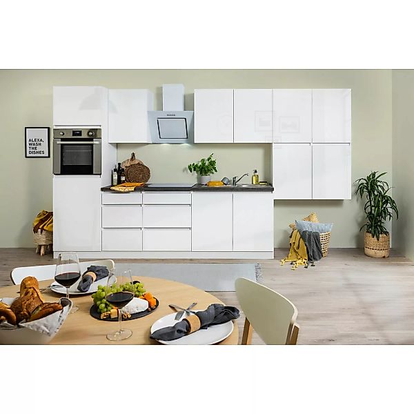 Respekta Küchenzeile GLRP370HWW Grifflos 370 cm Weiß Hochglanz günstig online kaufen