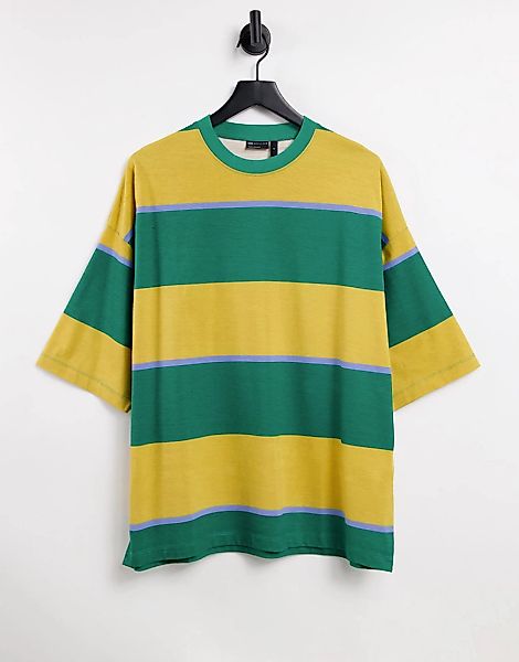 ASOS DESIGN – Oversize-T-Shirt mit Streifen in Grün und Gelb günstig online kaufen