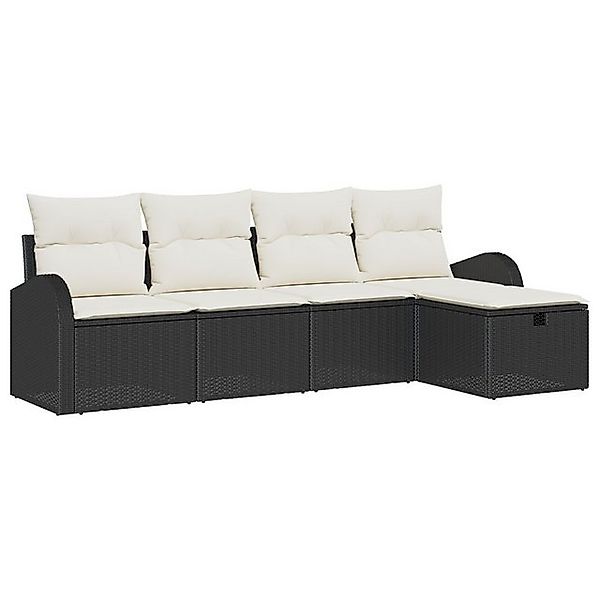 vidaXL Loungesofa 5-teiliges Garten Sofa Set mit Kissen Schwarz Poly Rattan günstig online kaufen