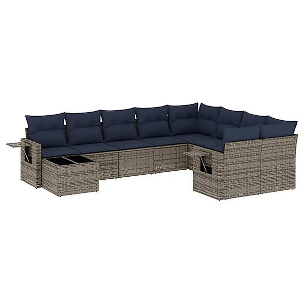 vidaXL 10-Tlg Gartensofa-Set mit Kissen Grau Polyrattan 3220660 günstig online kaufen