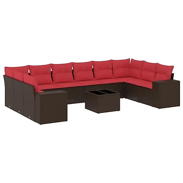 vidaXL 11-Tlg Gartensofa-Set mit Kissen Braun Polyrattan 3223083 günstig online kaufen