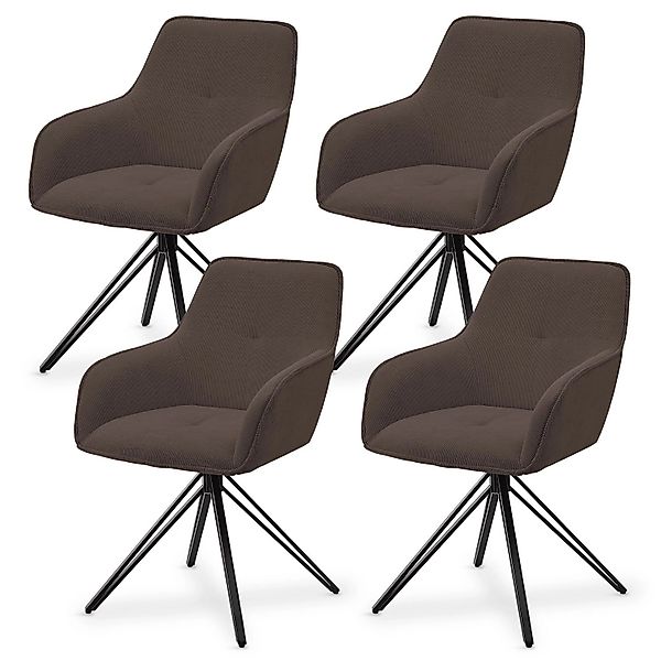Juskys Drehstuhl Clyde mit Armlehne 4er Set Cord Braun günstig online kaufen
