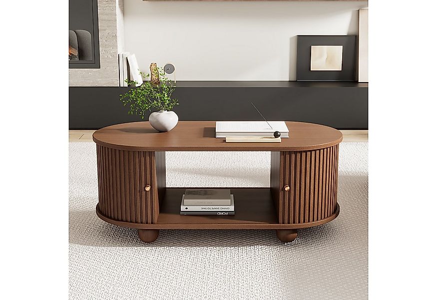Merax Couchtisch Ovaler Beistelltisch in Holzoptik (1-St), Kaffeetisch Wohn günstig online kaufen
