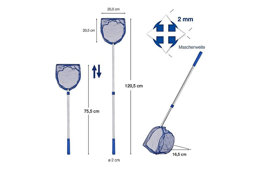 BigDean Kescher 75-121cm Teichkescher Teleskopstange Feinmaschig Teich Alge günstig online kaufen