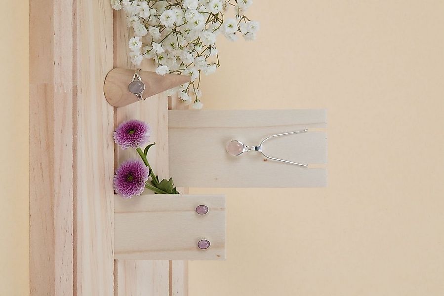 mantraroma Schmuckset 925er Silber mit Rosenquarz (Schmuckset aus 925 Silbe günstig online kaufen