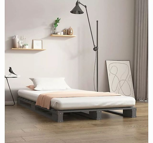 furnicato Bett Palettenbett Grau 100x200 cm Massivholz Kiefer günstig online kaufen