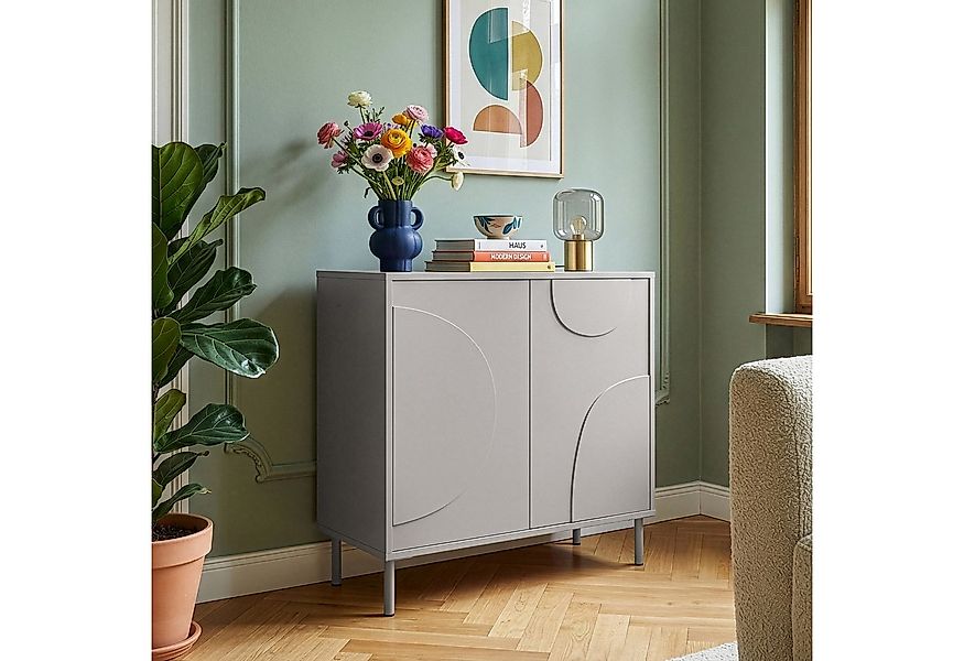 en.casa Sideboard, »Holea« mit 2 Türen Push-to-Open 75x70x34 cm Grau günstig online kaufen