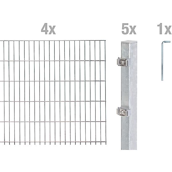 Metallzaun Grund-Set Doppelstabmatte feuerverzinkt 4 x 2 m x 1,2 m günstig online kaufen