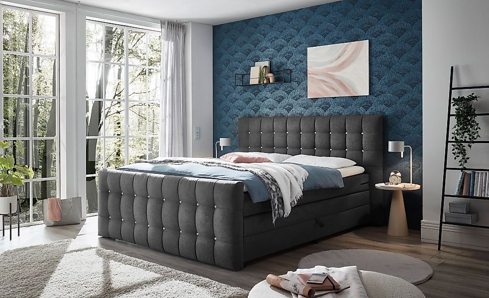 ED EXCITING DESIGN Boxspringbett "Loberie", mit Strasssteinen im Kopf- und günstig online kaufen