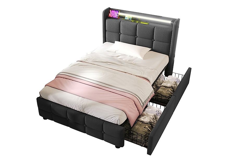 Flieks Polsterbett, LED-Beleuchtung Einzelbett 90x200cm mit Ladefunktion un günstig online kaufen