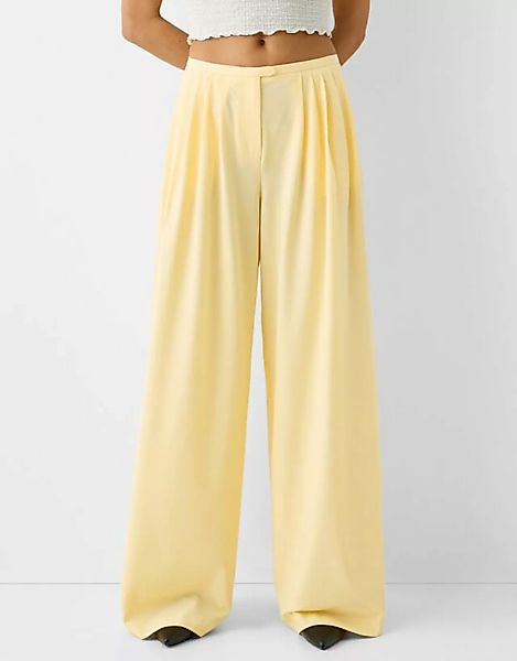 Bershka Wide-Leg-Tailoring-Hose Mit Falten Damen 34 Gelb günstig online kaufen