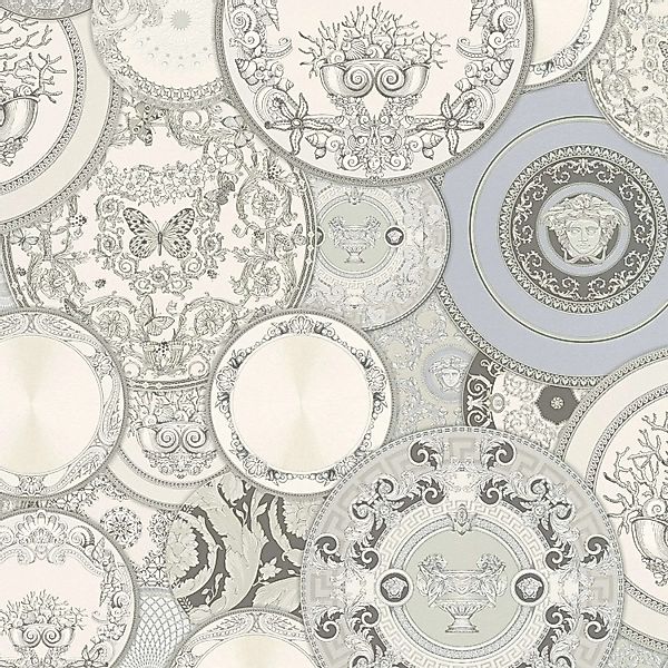 Bricoflor Nostalgie Tapete mit Teller Design antike Vliestapete in Weiß und günstig online kaufen