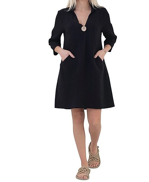 WENOR Tunikakleid Damen Musselin Bluse Sommerkleid V-Ausschnitt günstig online kaufen