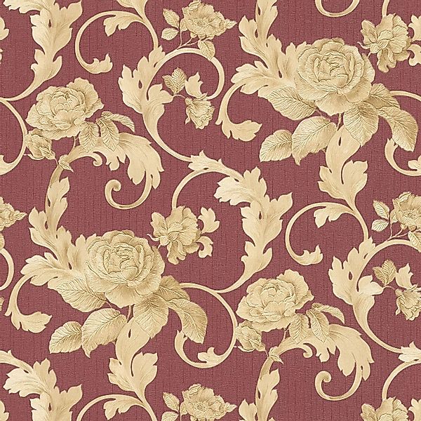 PROFHOME 959832-GU Blumen Tapete Floral Matt Rot Gold 7,035 m2 0,70 m x 10, günstig online kaufen