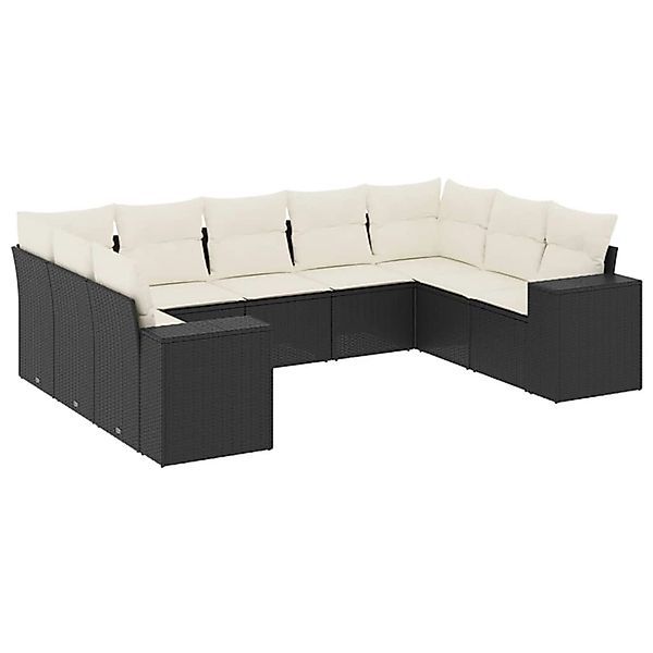 vidaXL 9-Tlg Garten-Sofagarnitur mit Kissen Schwarz Poly Rattan 3222995 günstig online kaufen
