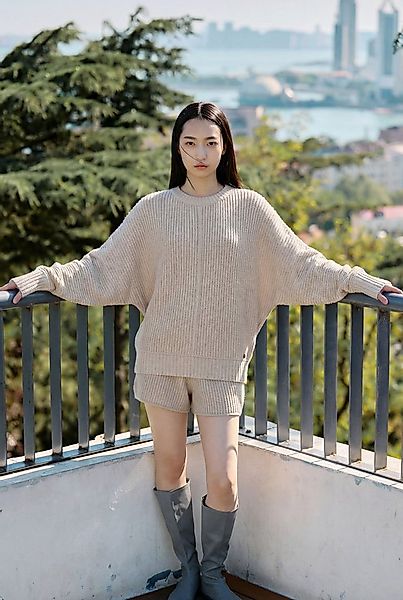 Zaubermond Strickpullover Lockerer Fledermausärmel Pullover Damen Beige Frü günstig online kaufen