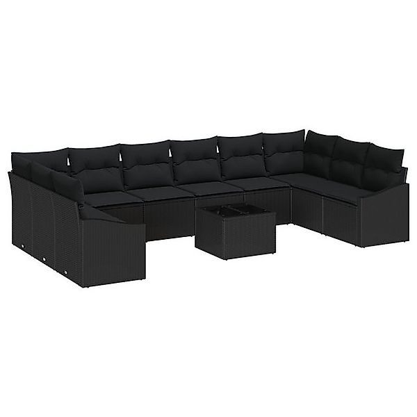 vidaXL Loungesofa 11-tlg. Garten-Sofagarnitur mit Kissen Beige Poly Rattan, günstig online kaufen