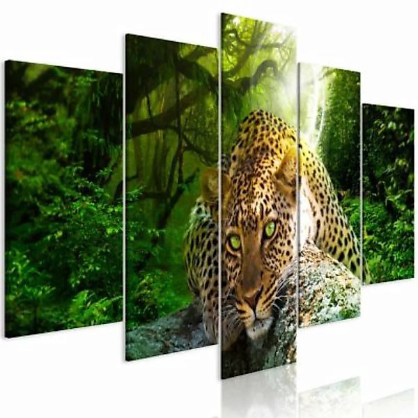 artgeist Wandbild Leopard Lying (5 Parts) Wide Green mehrfarbig Gr. 200 x 1 günstig online kaufen