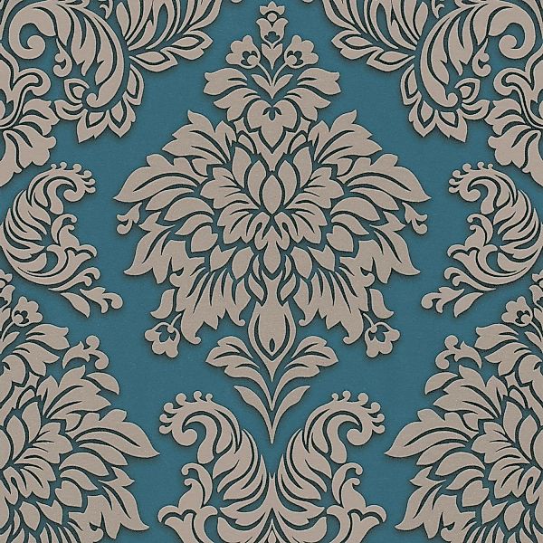Bricoflor Barock Tapete mit Glitzer Neobarock Vliestapete in Türkis Silber günstig online kaufen