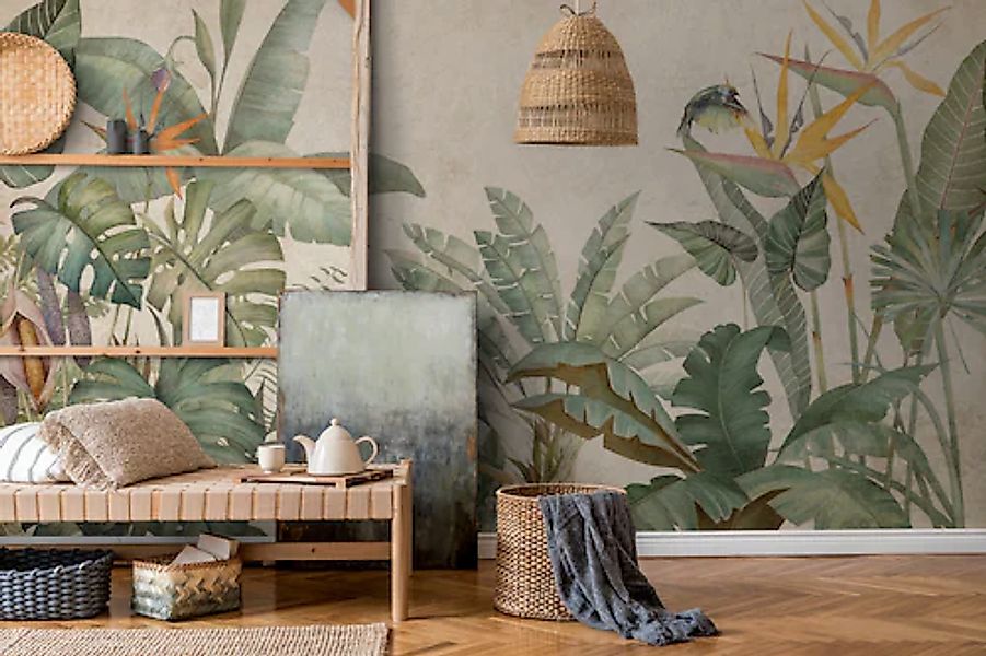 A.S. Création Vliestapete »Tropen-Tapete mit Blättern und Vögeln Grün Beige günstig online kaufen