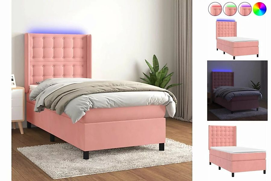 vidaXL Bettgestell Boxspringbett mit Matratze LED Rosa 90x200 cm Samt Bett günstig online kaufen