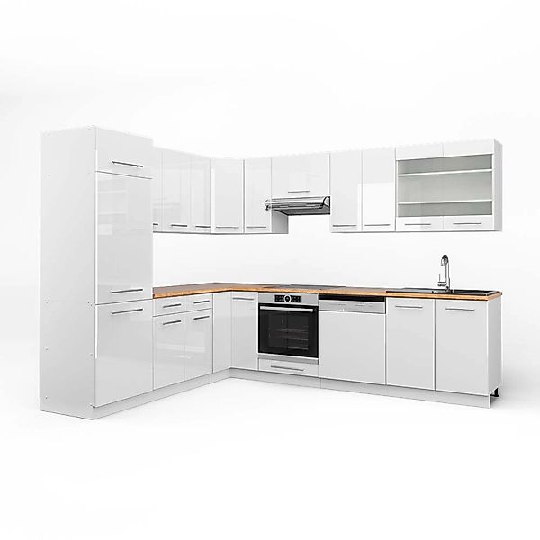 Vicco Fame-Line Eckküche Weiß Hochglanz/Weiß 227 x 287 cm AP Eiche ohne E-G günstig online kaufen