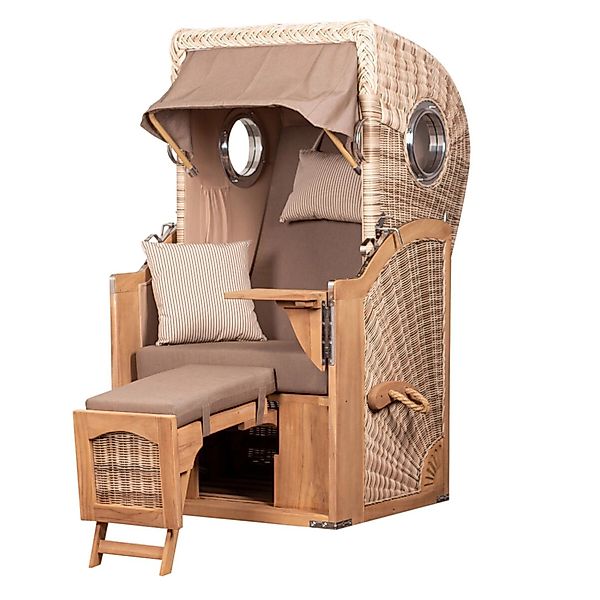 bene,iving Strandkorb Komplettset Ammersee Single Teak Bullauge PE Shell Mo günstig online kaufen