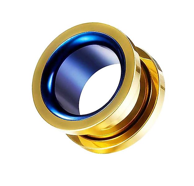 Taffstyle Plug Flesh Ohr Tunnel zweifarbig Gold mit Blau und Schraubverschl günstig online kaufen
