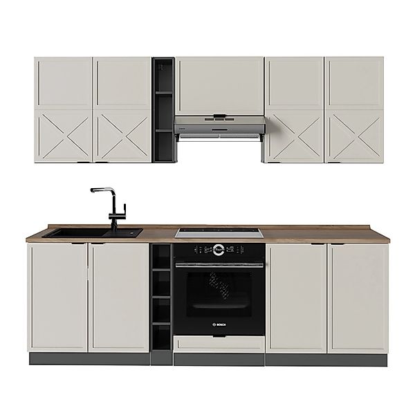 Vicco Fame-Line Küchenzeile GrauBeige/Anthrazit 235 cm AP Eiche ohne E-Gerä günstig online kaufen