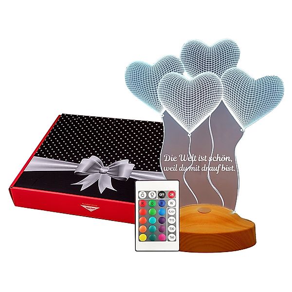 Geschenkelampe LED Nachttischlampe Vier Herzen Hochzeit günstig online kaufen