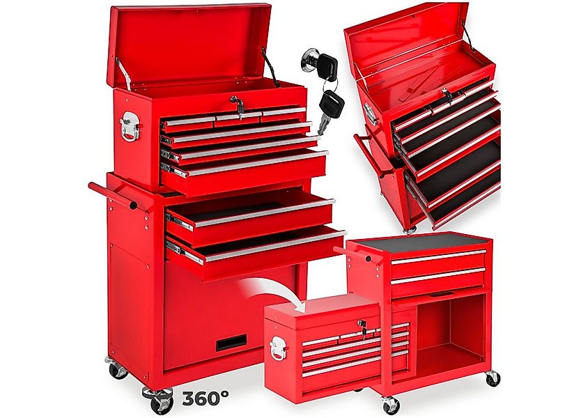 tectake Werkzeugwagen Werkstattwagen mit 10 Fächern, rot, 8 kugelgelagerte günstig online kaufen