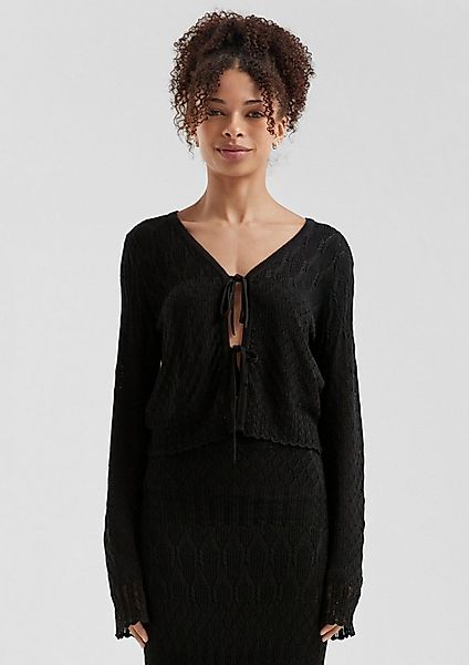 QS Cardigan Strickjacke Strickjacke mit Ajourmuster und Bindedetail günstig online kaufen