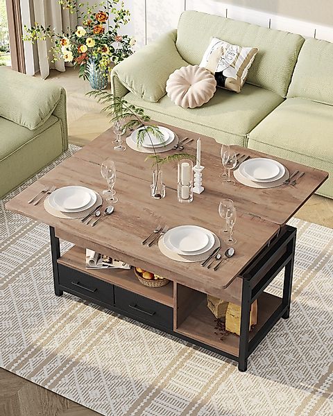 MSMASK Couchtisch 3-in-1-Multifunktions-Wohnzimmertisch mit 2 Schubladen, günstig online kaufen