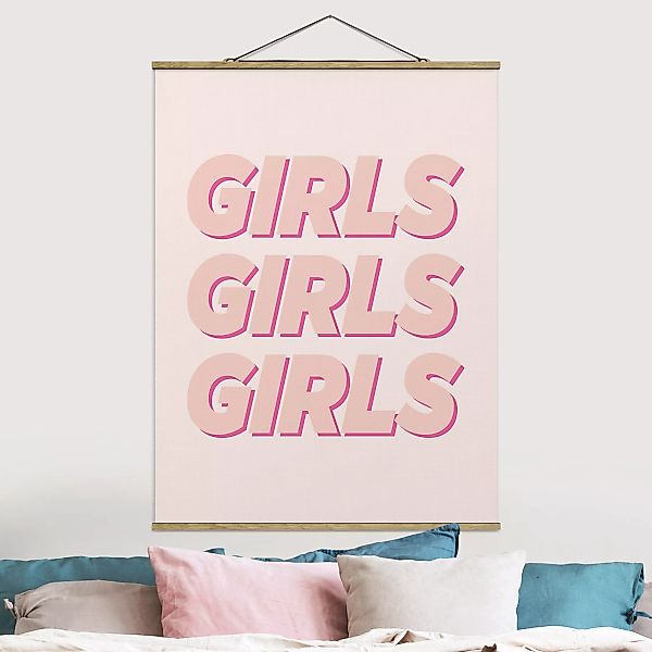 Stoffbild Spruch mit Posterleisten - Hochformat GIRLS GIRLS GIRLS günstig online kaufen